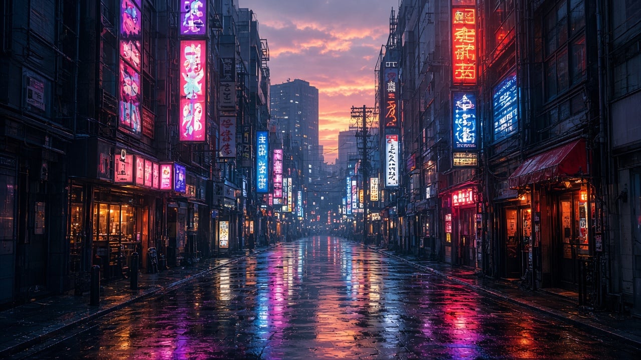 Busy Tokyo night crossing with neon signs and pedestrian traffic